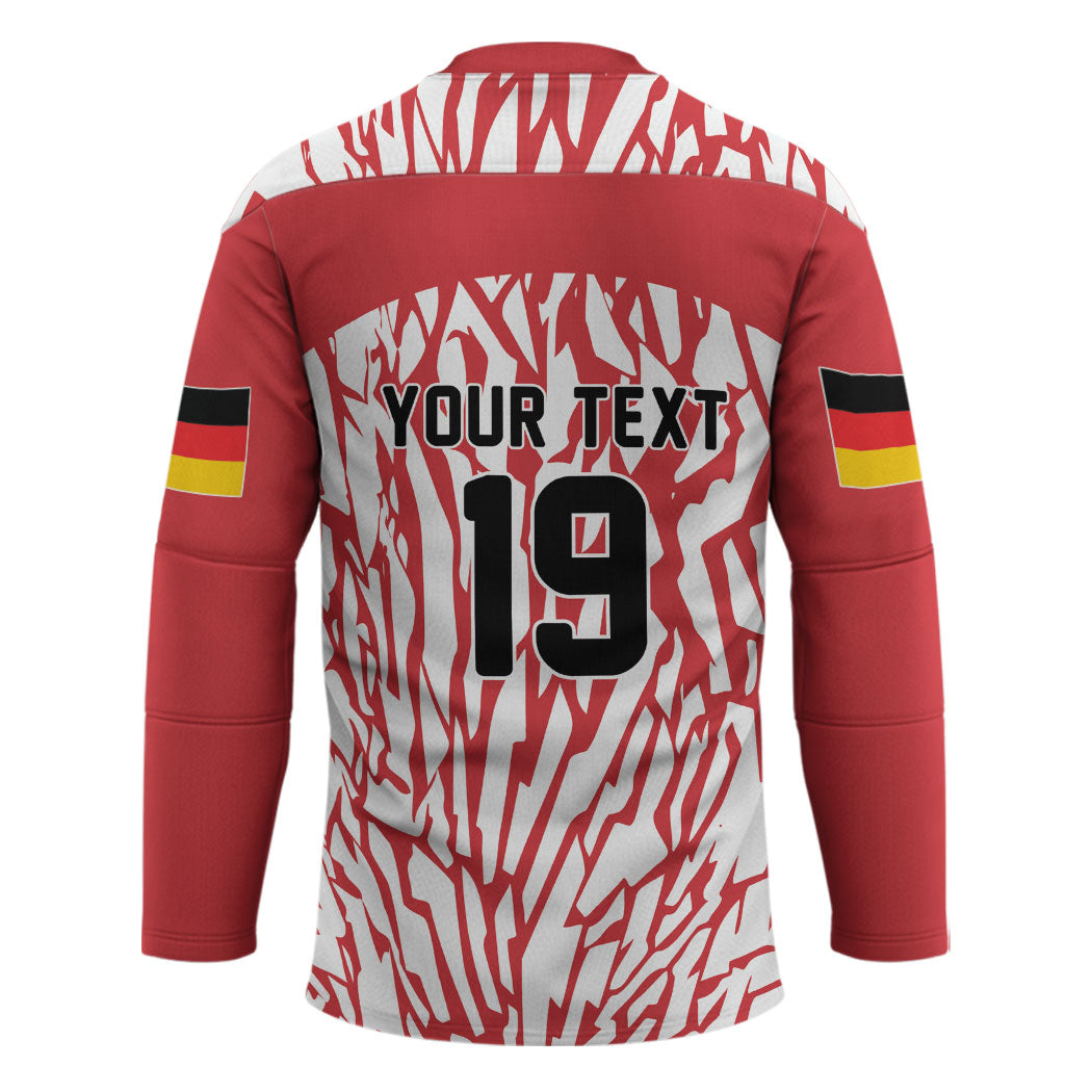 Custom German European Football Champions Hockey Jersey Abstract Lightning Rot Weiss