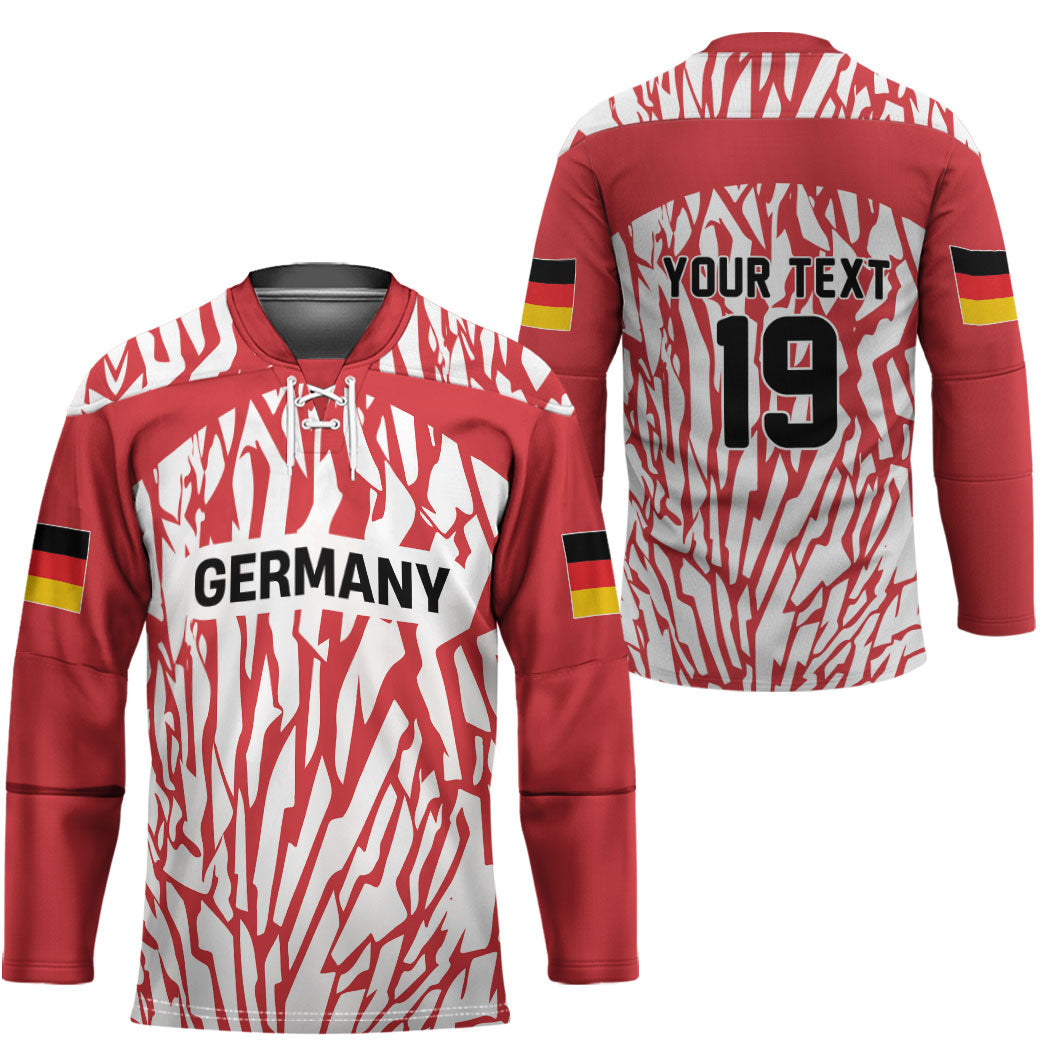 Custom German European Football Champions Hockey Jersey Abstract Lightning Rot Weiss
