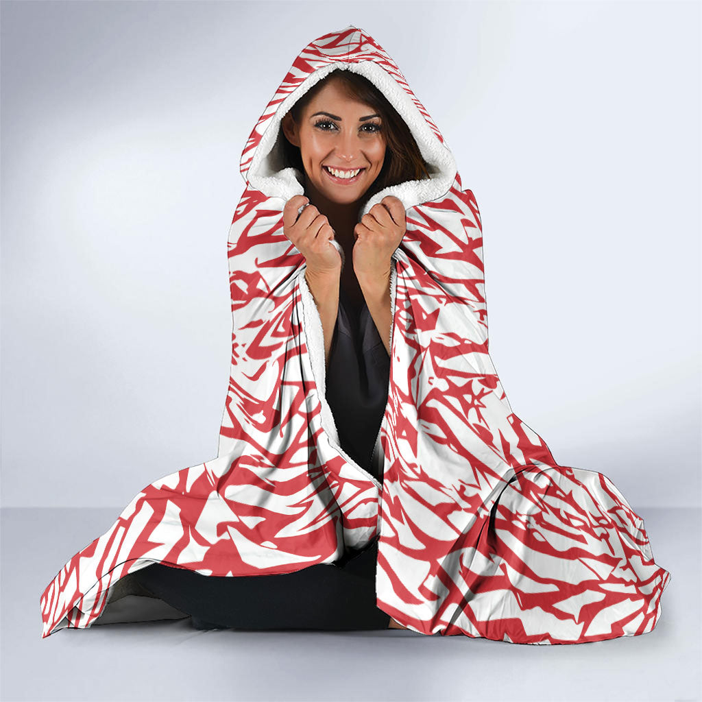 Custom German European Football Champions Hooded Blanket Abstract Lightning Rot Weiss