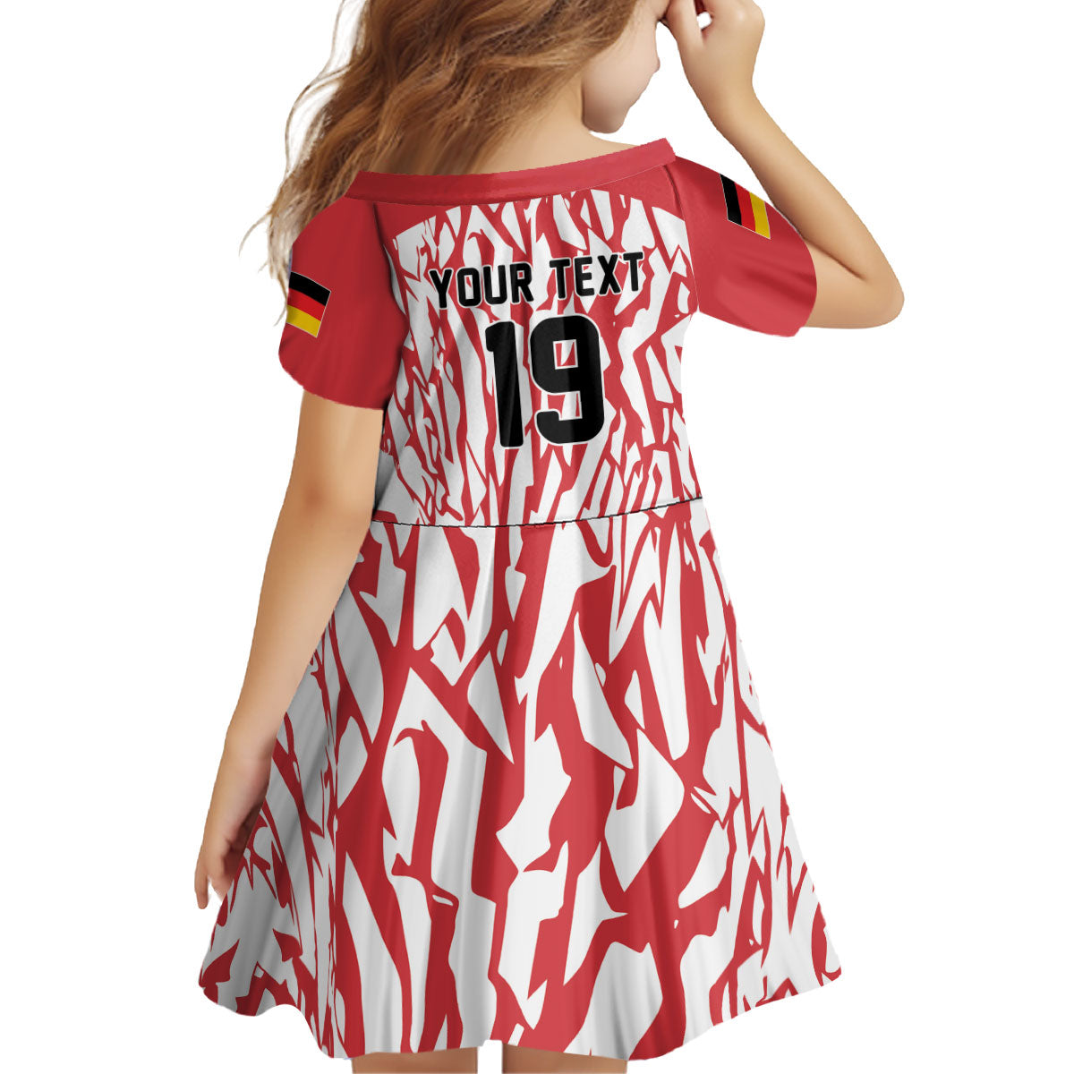 Custom German European Football Champions Kid Short Sleeve Dress Abstract Lightning Rot Weiss