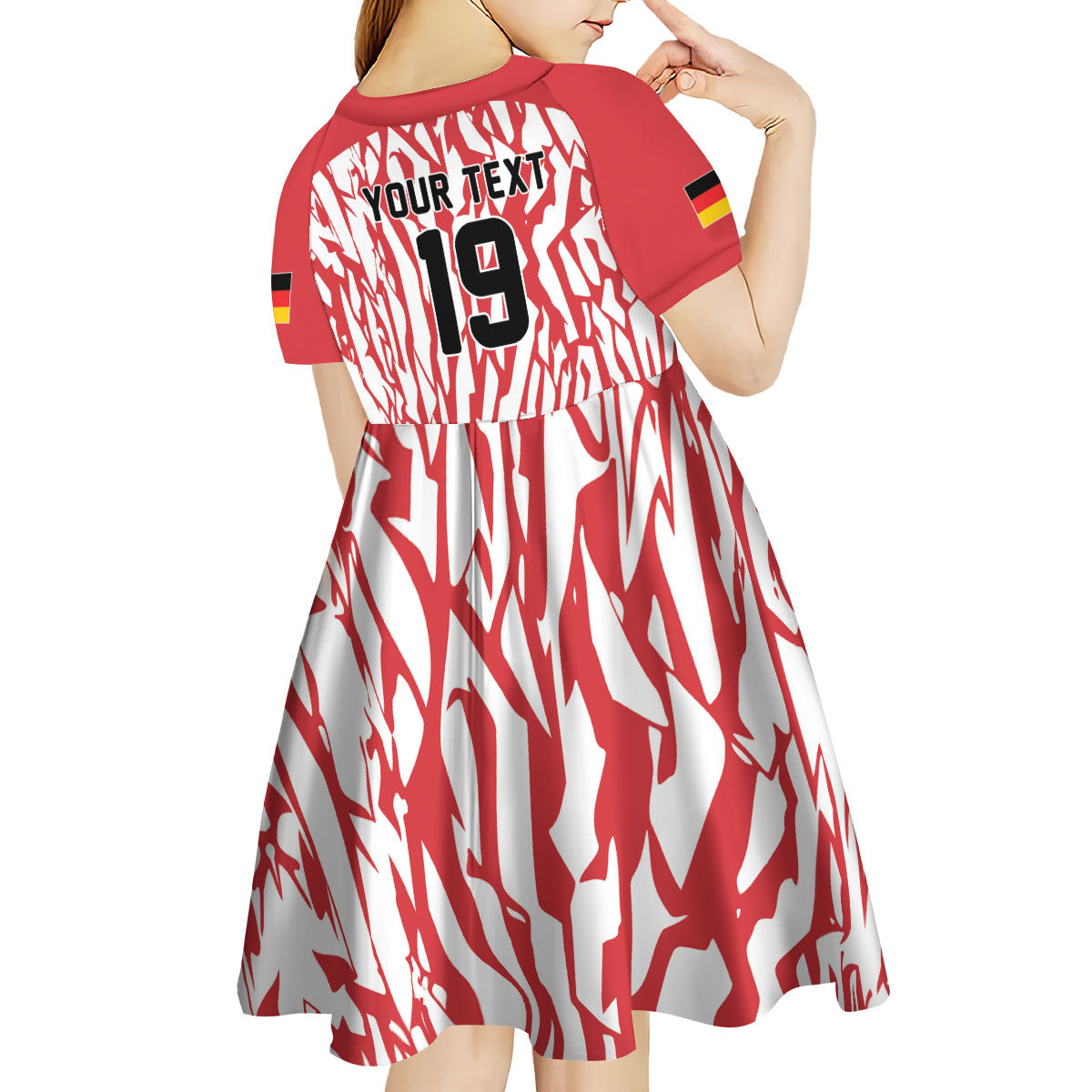 Custom German European Football Champions Kid Short Sleeve Dress Abstract Lightning Rot Weiss