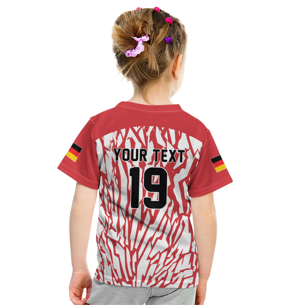 Custom German European Football Champions Kid T Shirt Abstract Lightning Rot Weiss
