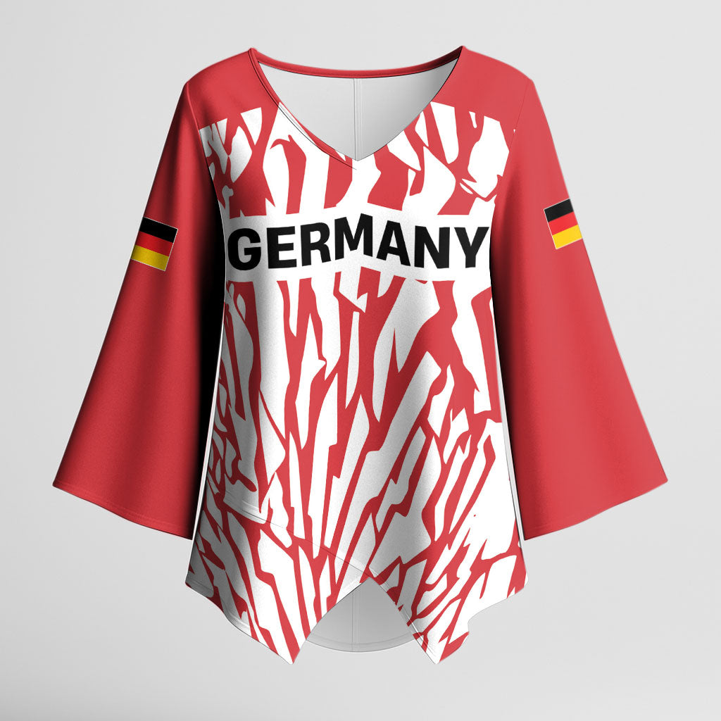 Custom German European Football Champions Kimono Sleeve Blouse Abstract Lightning Rot Weiss