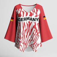 Custom German European Football Champions Kimono Sleeve Blouse Abstract Lightning Rot Weiss