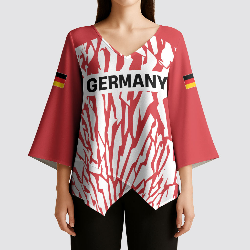 Custom German European Football Champions Kimono Sleeve Blouse Abstract Lightning Rot Weiss
