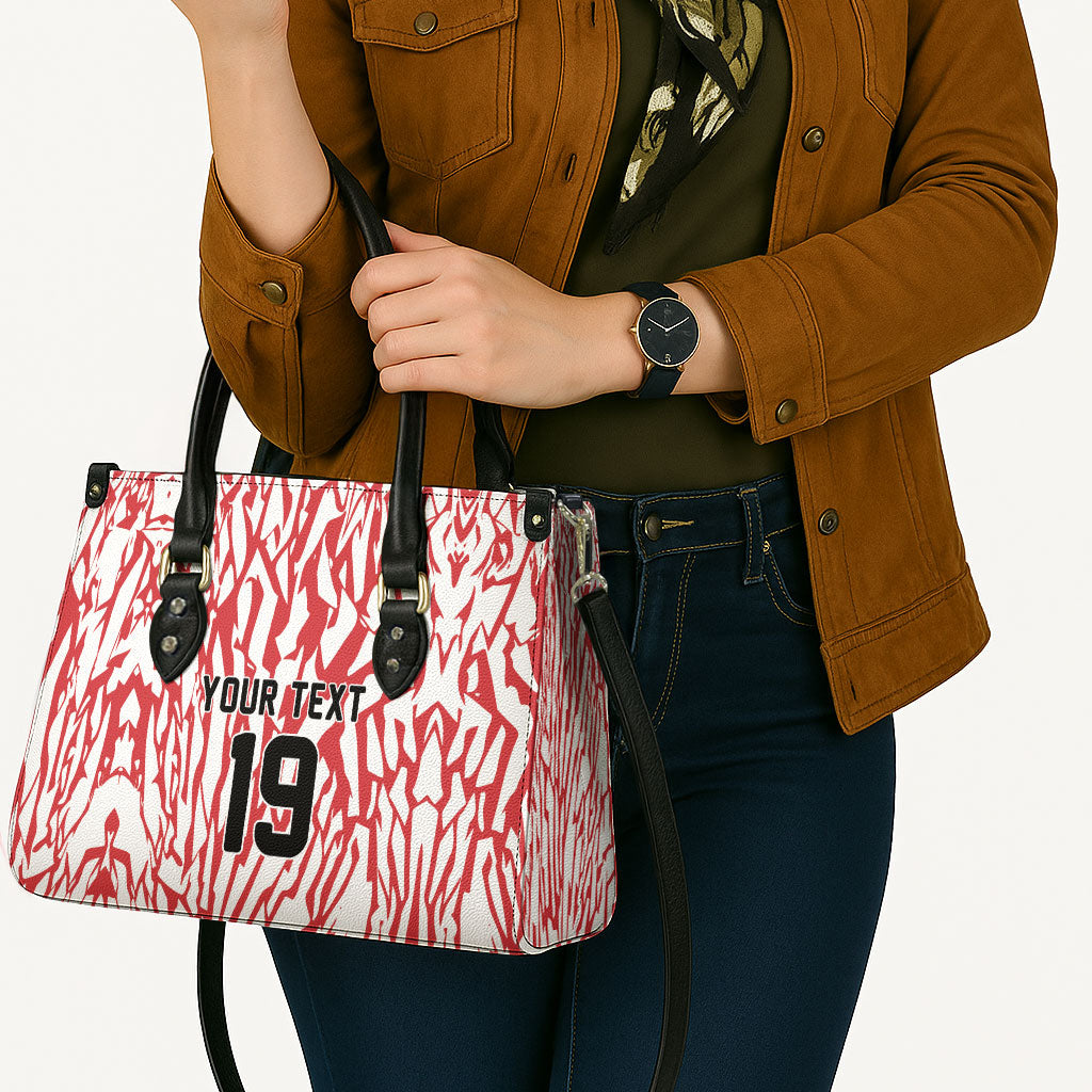 Custom German European Football Champions Leather Bag Abstract Lightning Rot Weiss