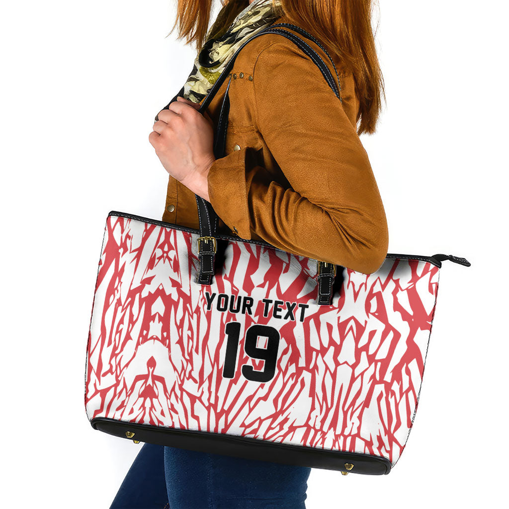 Custom German European Football Champions Leather Tote Bag Abstract Lightning Rot Weiss