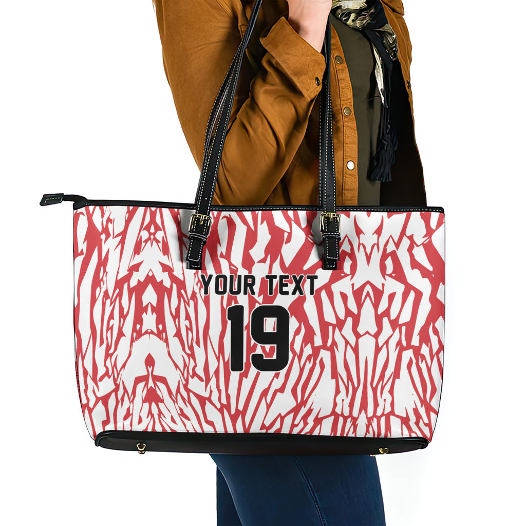 Custom German European Football Champions Leather Tote Bag Abstract Lightning Rot Weiss