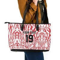 Custom German European Football Champions Leather Tote Bag Abstract Lightning Rot Weiss