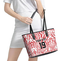 Custom German European Football Champions Leather Tote Bag Abstract Lightning Rot Weiss