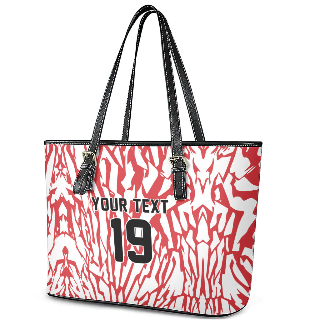 Custom German European Football Champions Leather Tote Bag Abstract Lightning Rot Weiss