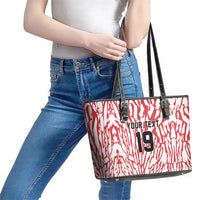 Custom German European Football Champions Leather Tote Bag Abstract Lightning Rot Weiss