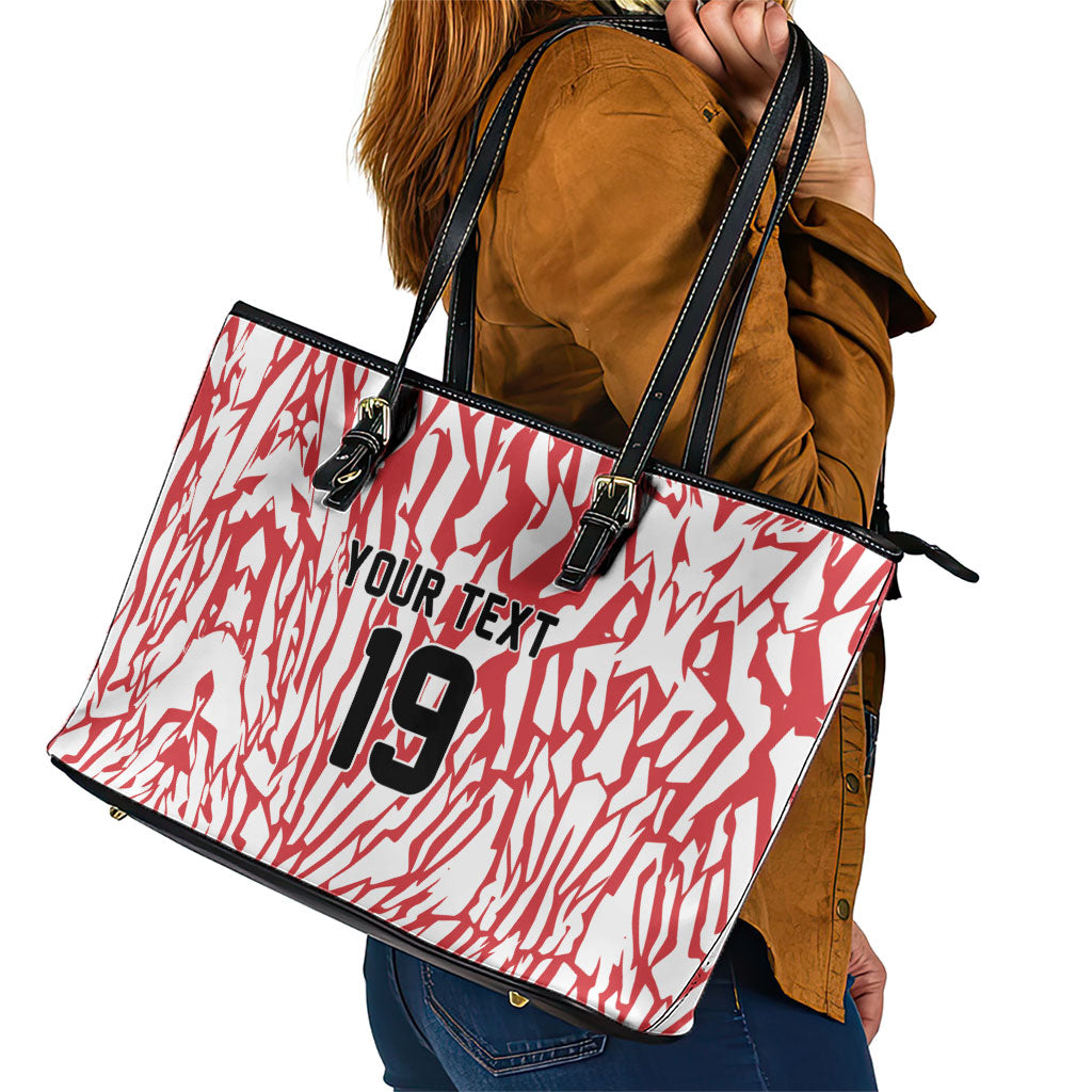 Custom German European Football Champions Leather Tote Bag Abstract Lightning Rot Weiss