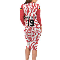 Custom German European Football Champions Long Sleeve Bodycon Dress Abstract Lightning Rot Weiss