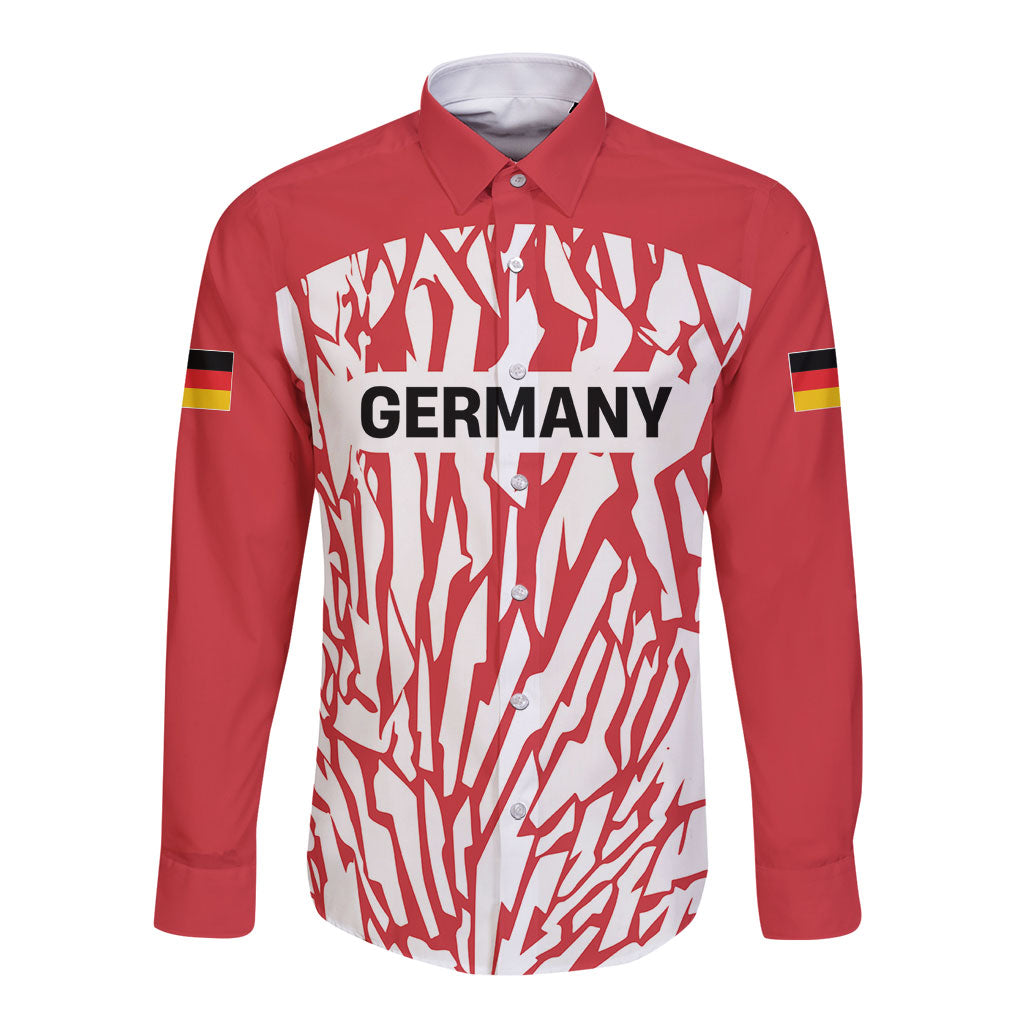 Custom German European Football Champions Long Sleeve Button Shirt Abstract Lightning Rot Weiss