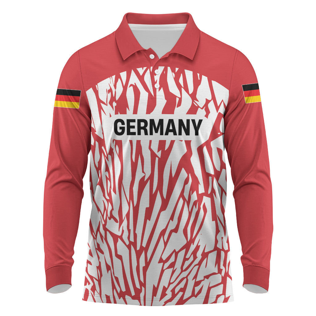 Custom German European Football Champions Long Sleeve Polo Shirt Abstract Lightning Rot Weiss