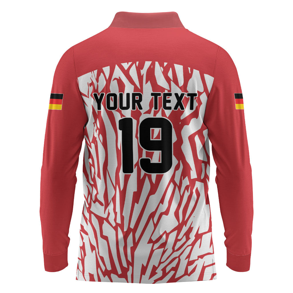 Custom German European Football Champions Long Sleeve Polo Shirt Abstract Lightning Rot Weiss