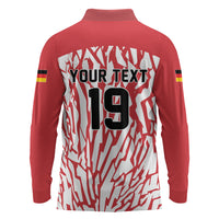 Custom German European Football Champions Long Sleeve Polo Shirt Abstract Lightning Rot Weiss