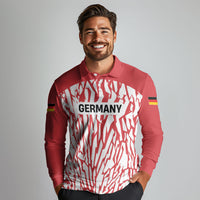 Custom German European Football Champions Long Sleeve Polo Shirt Abstract Lightning Rot Weiss