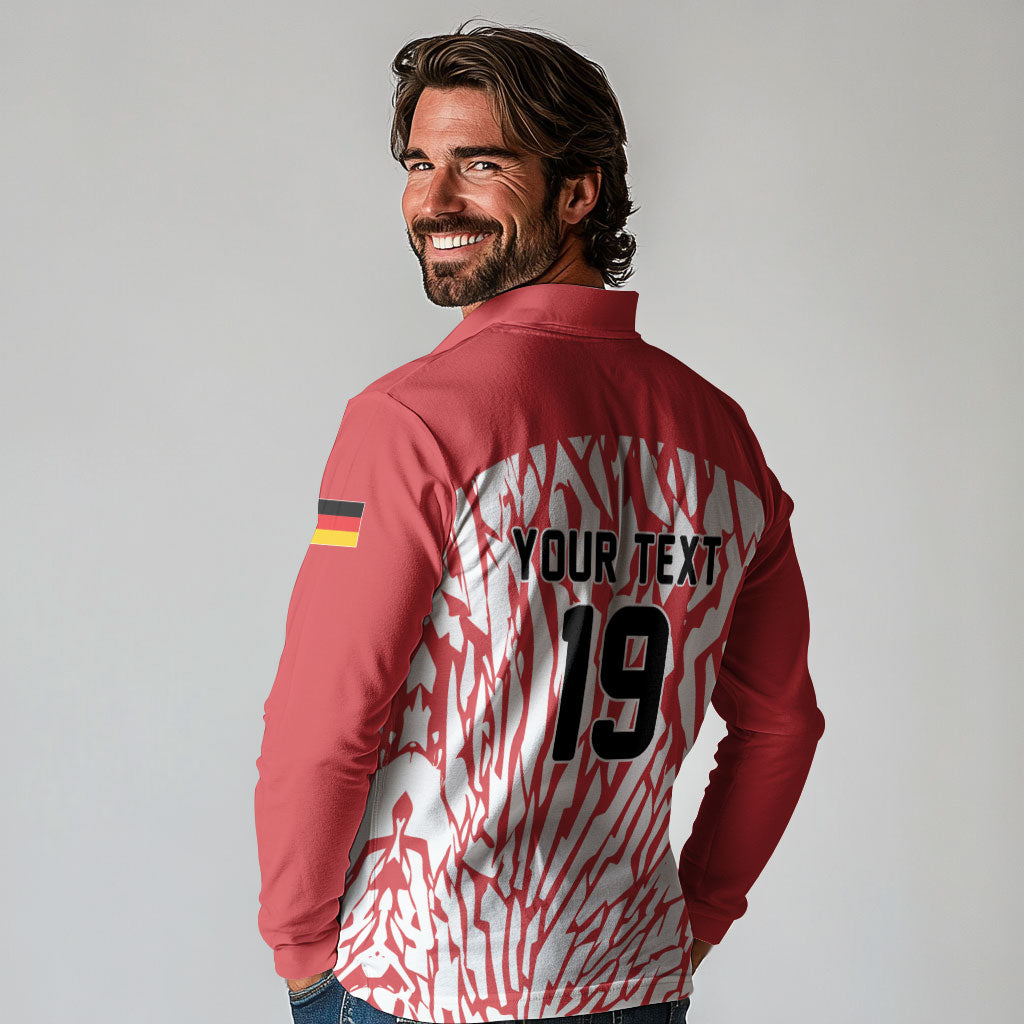 Custom German European Football Champions Long Sleeve Polo Shirt Abstract Lightning Rot Weiss