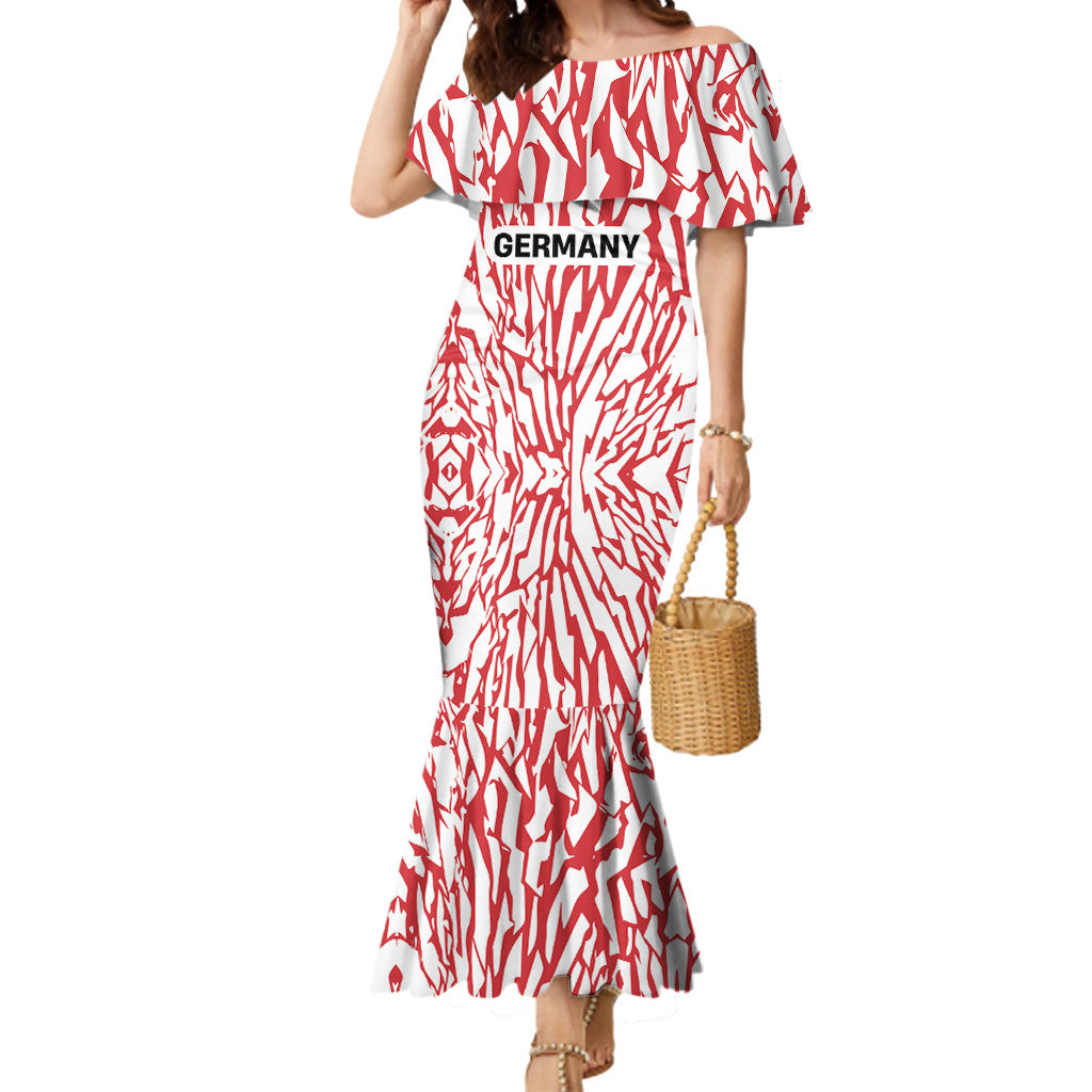 Custom German European Football Champions Mermaid Dress Abstract Lightning Rot Weiss