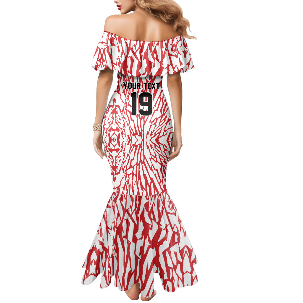 Custom German European Football Champions Mermaid Dress Abstract Lightning Rot Weiss
