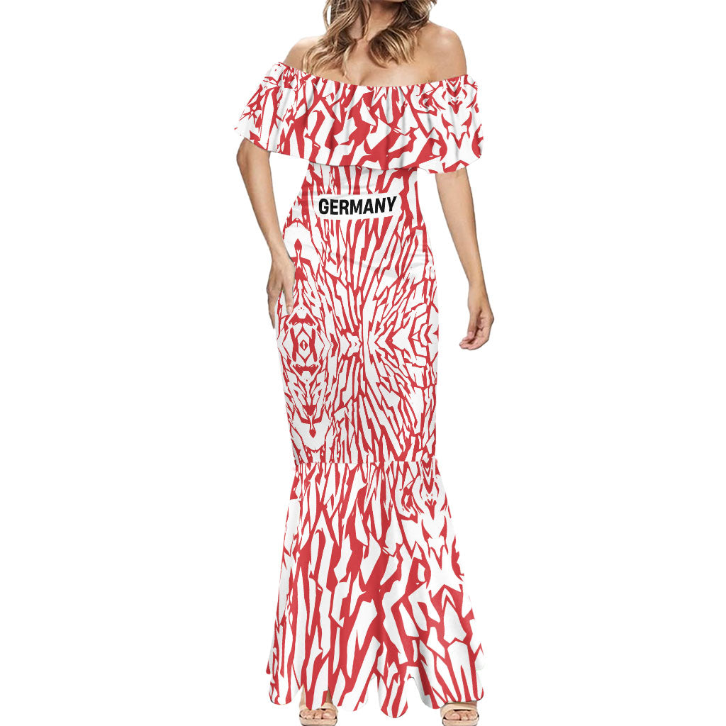 Custom German European Football Champions Mermaid Dress Abstract Lightning Rot Weiss