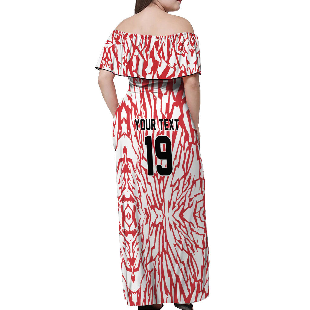 Custom German European Football Champions Off Shoulder Maxi Dress Abstract Lightning Rot Weiss