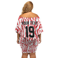 Custom German European Football Champions Off Shoulder Short Dress Abstract Lightning Rot Weiss
