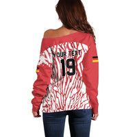 Custom German European Football Champions Off Shoulder Sweater Abstract Lightning Rot Weiss