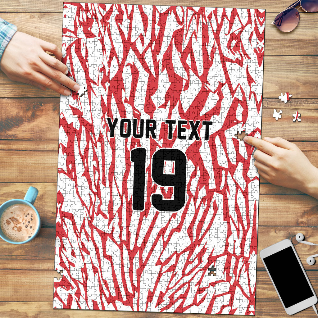 Custom German European Football Champions Puzzle Abstract Lightning Rot Weiss