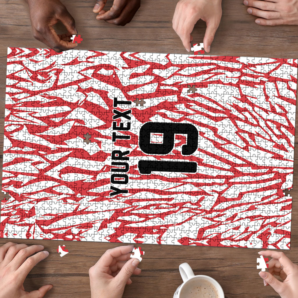 Custom German European Football Champions Puzzle Abstract Lightning Rot Weiss
