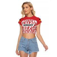 Custom German European Football Champions Raglan Cropped T Shirt Abstract Lightning Rot Weiss