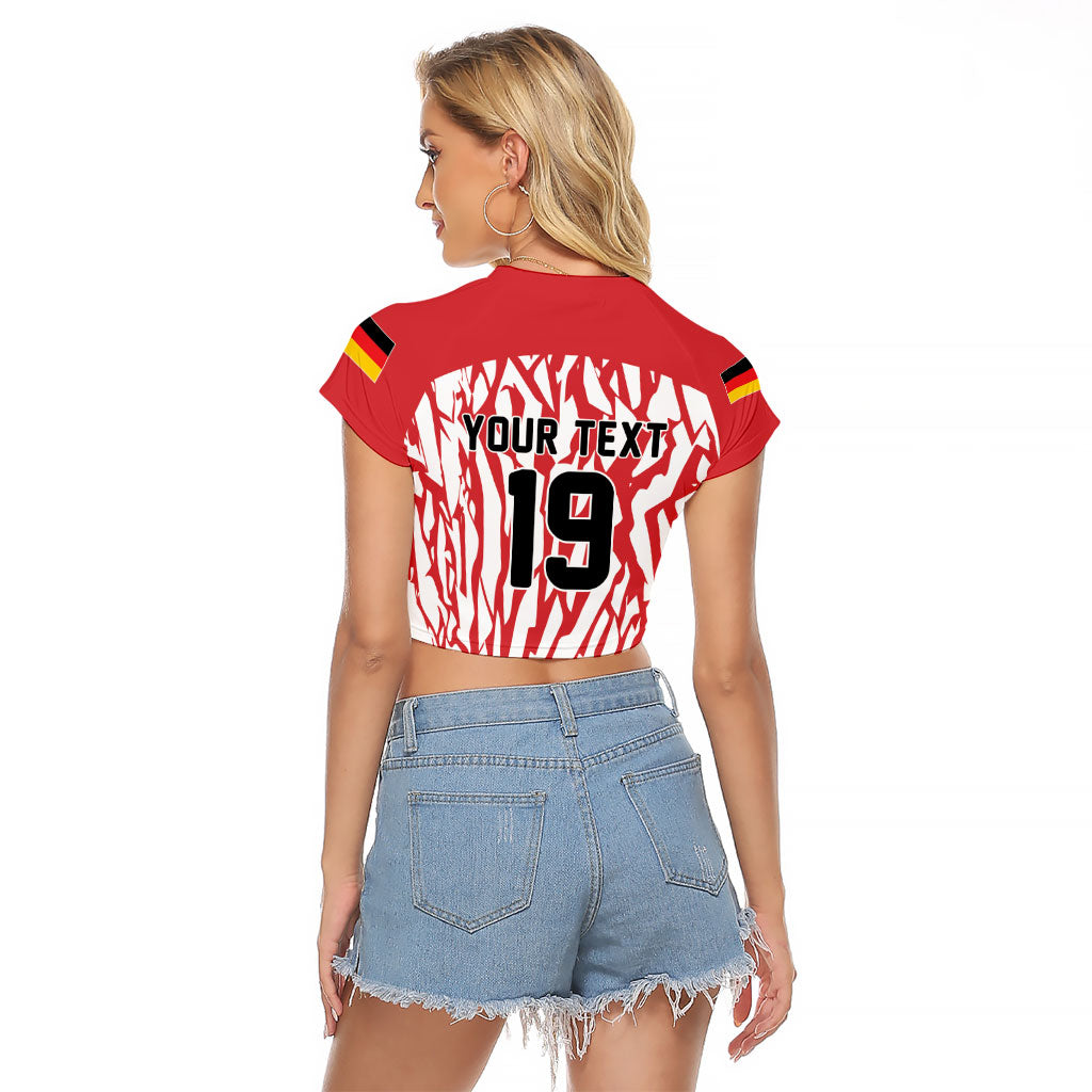 Custom German European Football Champions Raglan Cropped T Shirt Abstract Lightning Rot Weiss