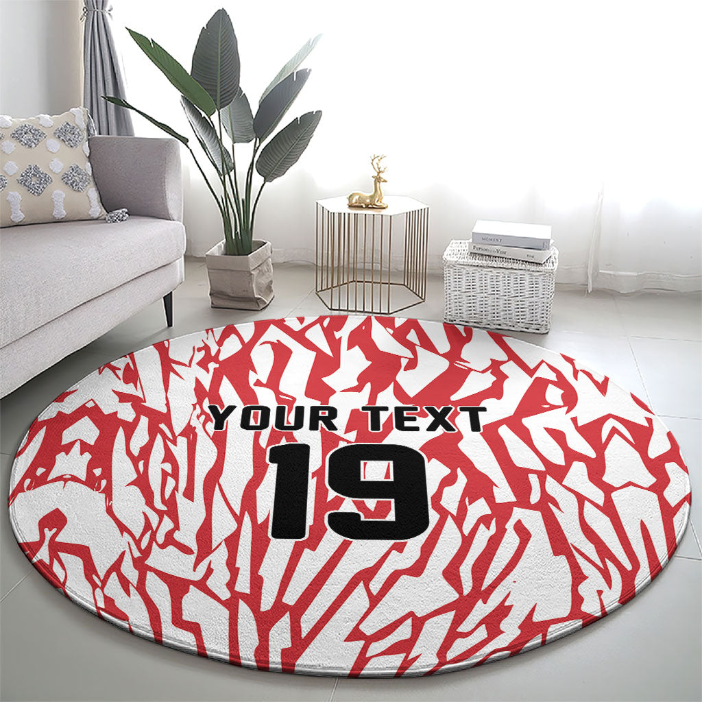 Custom German European Football Champions Round Carpet Abstract Lightning Rot Weiss