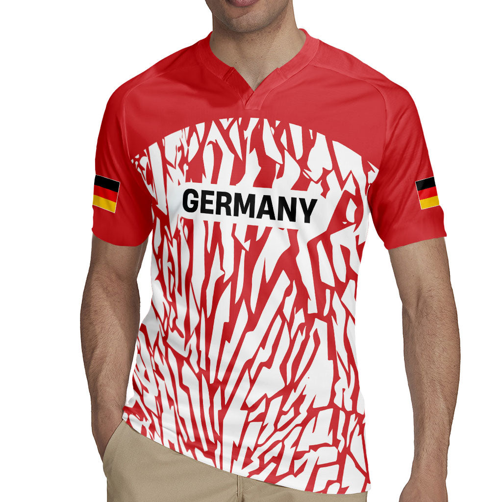 Custom German European Football Champions Rugby Jersey Abstract Lightning Rot Weiss
