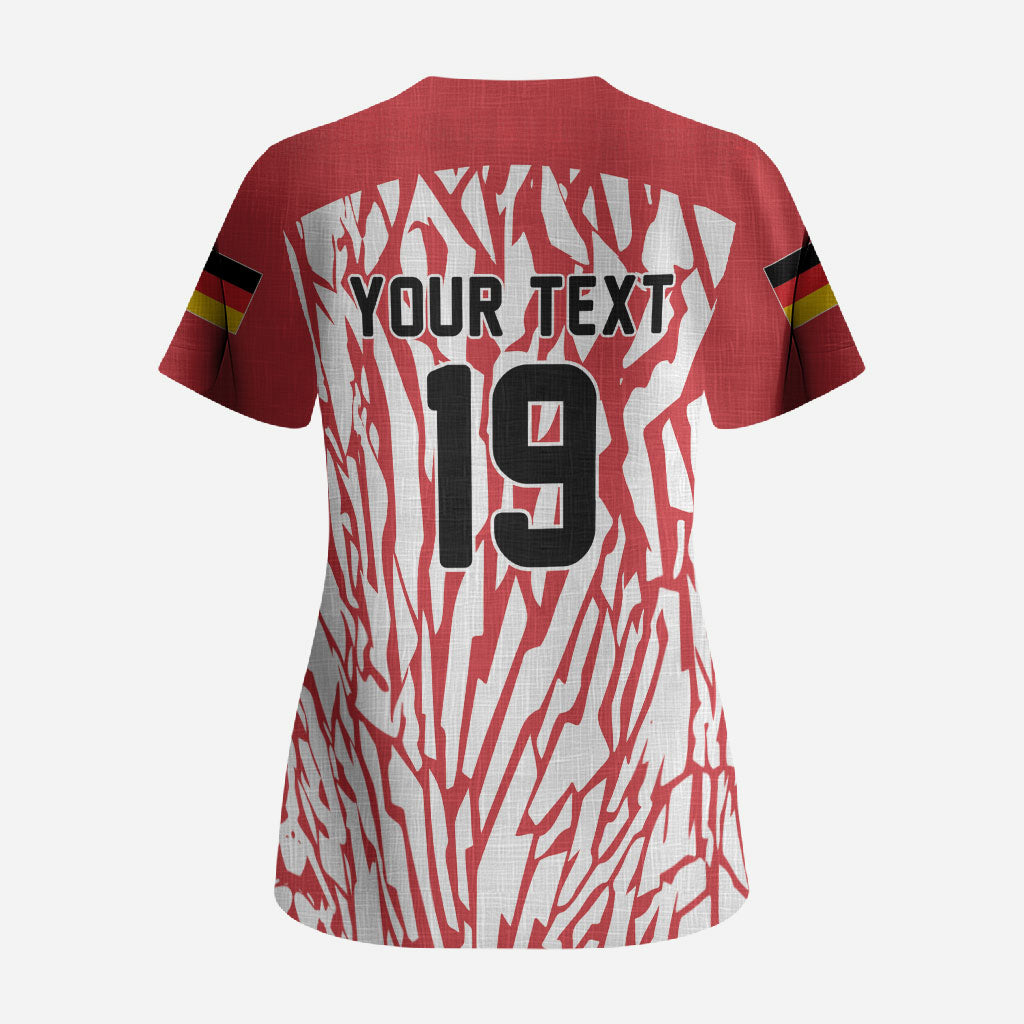 Custom German European Football Champions Scrub Top Abstract Lightning Rot Weiss