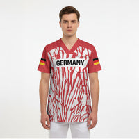Custom German European Football Champions Scrub Top Abstract Lightning Rot Weiss