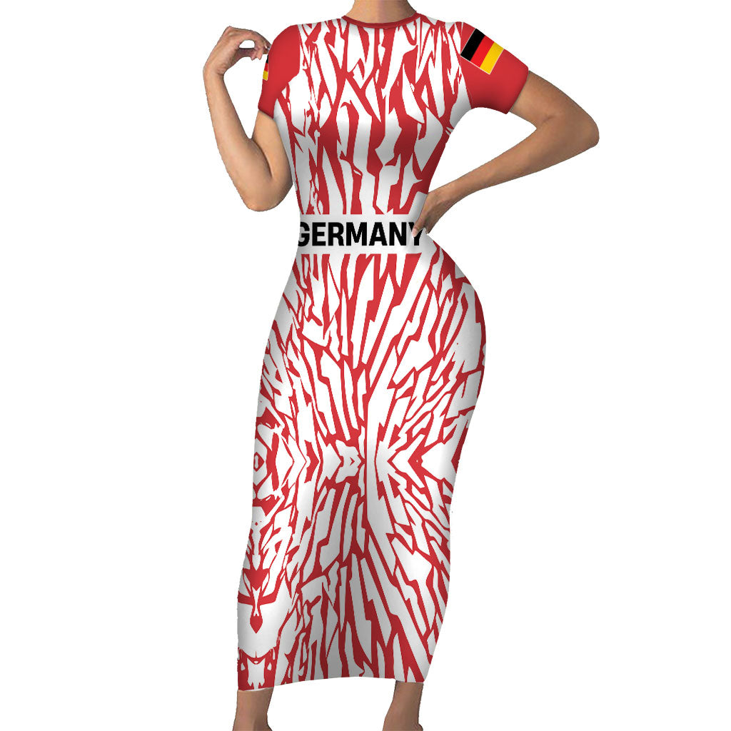 Custom German European Football Champions Short Sleeve Bodycon Dress Abstract Lightning Rot Weiss