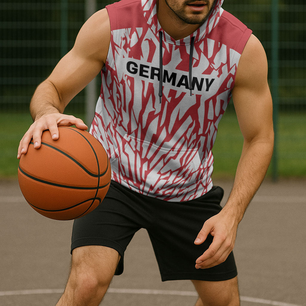 Custom German European Football Champions Sleeveless Hoodie Abstract Lightning Rot Weiss