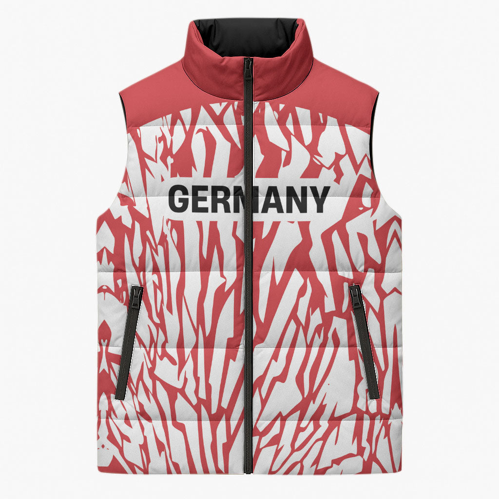 Custom German European Football Champions Sleeveless Puffer Jacket Abstract Lightning Rot Weiss