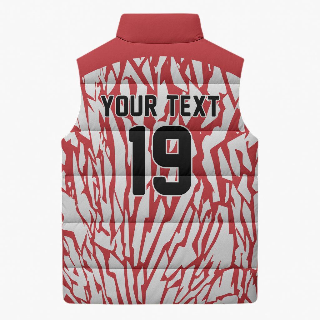 Custom German European Football Champions Sleeveless Puffer Jacket Abstract Lightning Rot Weiss