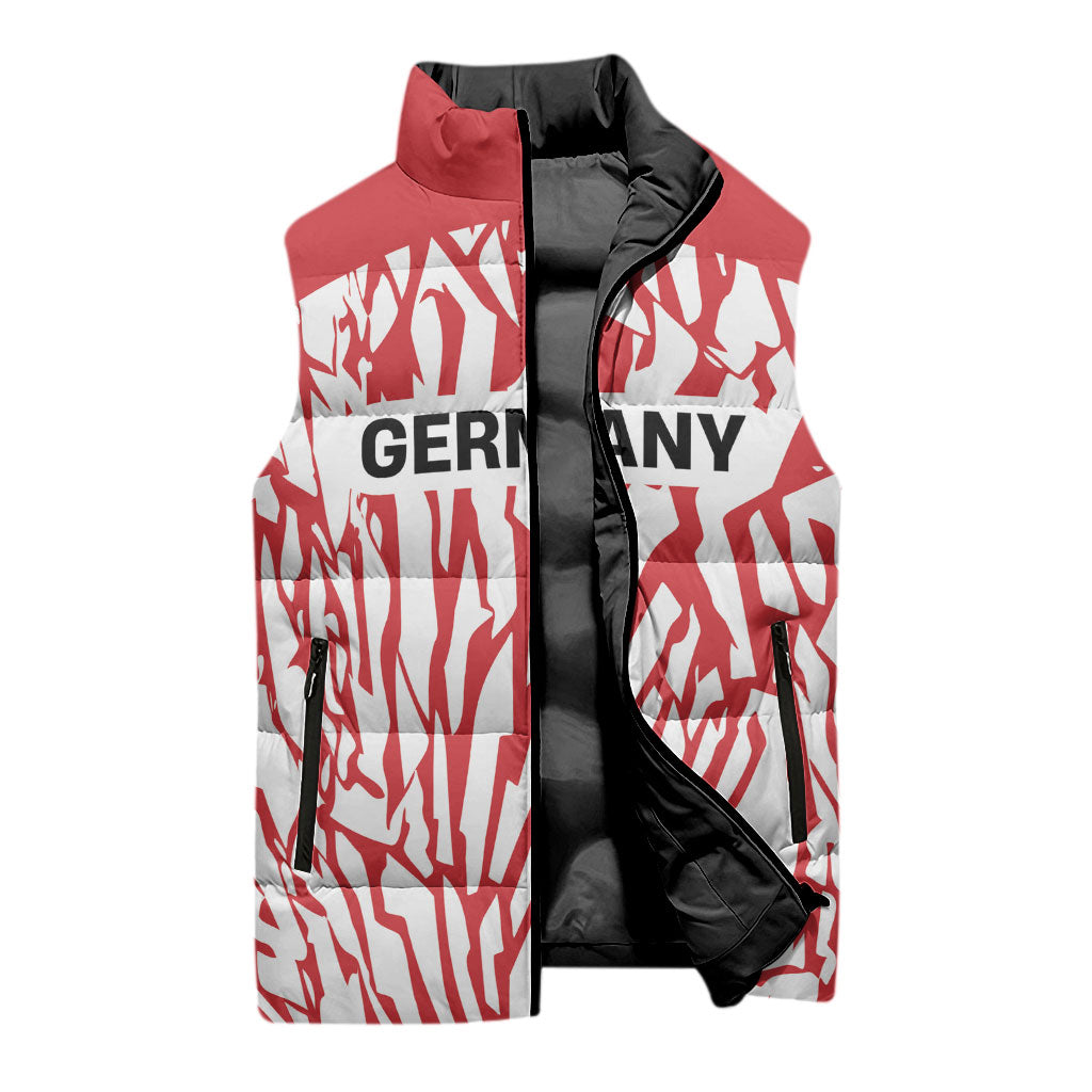Custom German European Football Champions Sleeveless Puffer Jacket Abstract Lightning Rot Weiss
