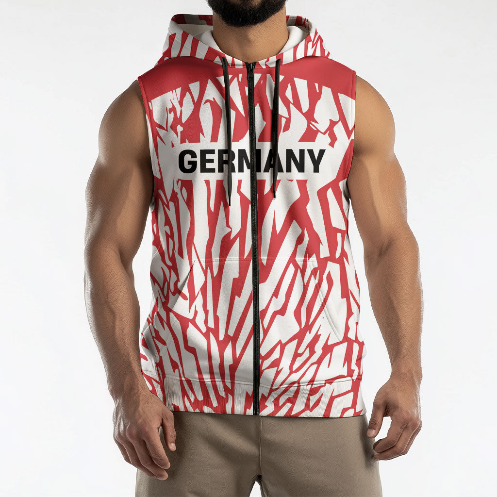 Custom German European Football Champions Sleeveless Zip Hoodie Abstract Lightning Rot Weiss