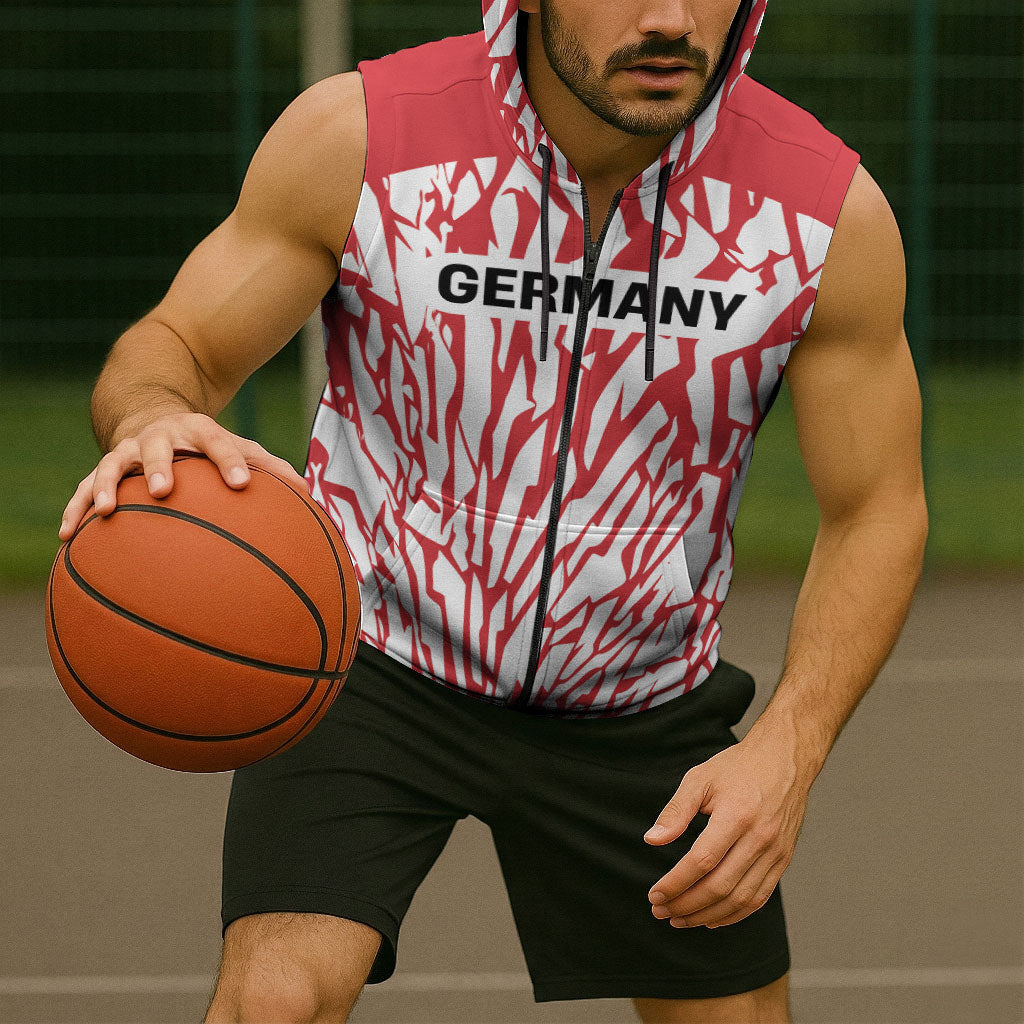 Custom German European Football Champions Sleeveless Zip Hoodie Abstract Lightning Rot Weiss