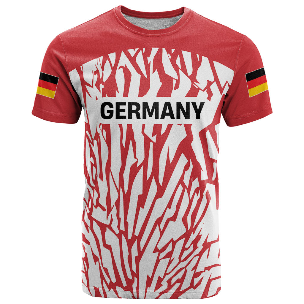 Custom German European Football Champions T Shirt Abstract Lightning Rot Weiss