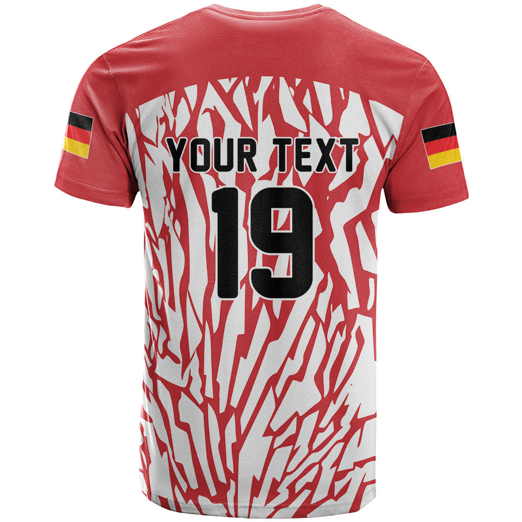 Custom German European Football Champions T Shirt Abstract Lightning Rot Weiss