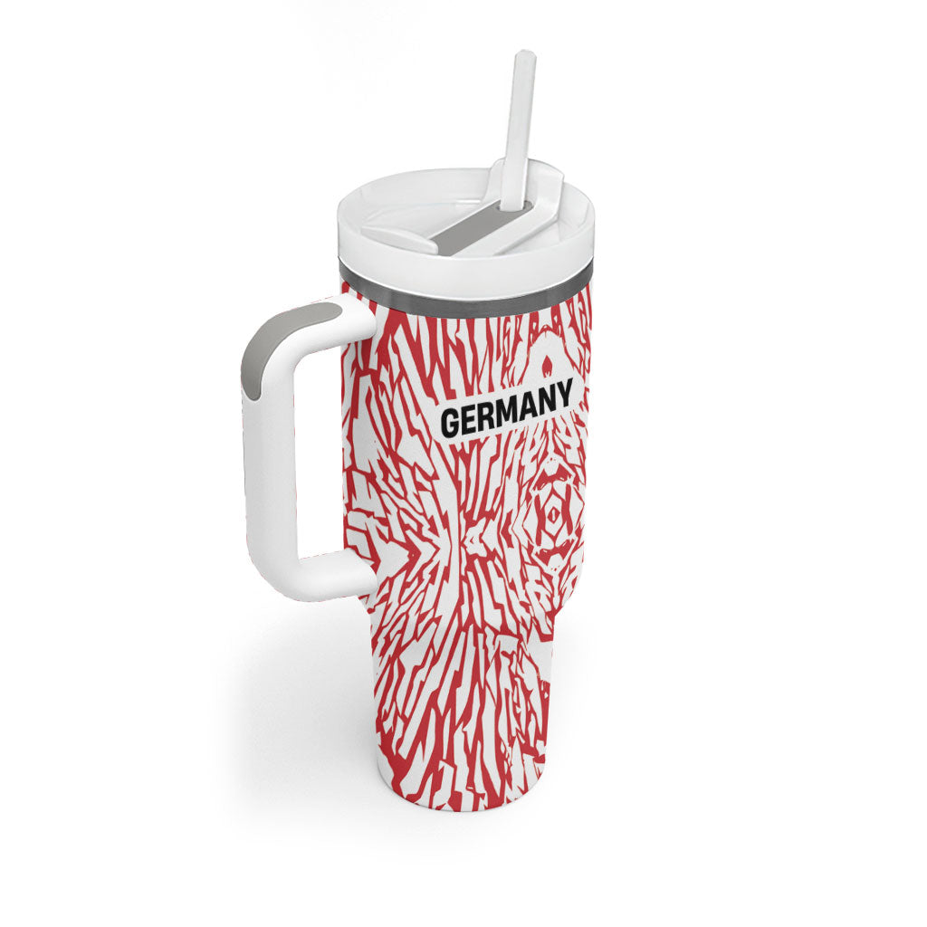 Custom German European Football Champions Tumbler With Handle Abstract Lightning Rot Weiss