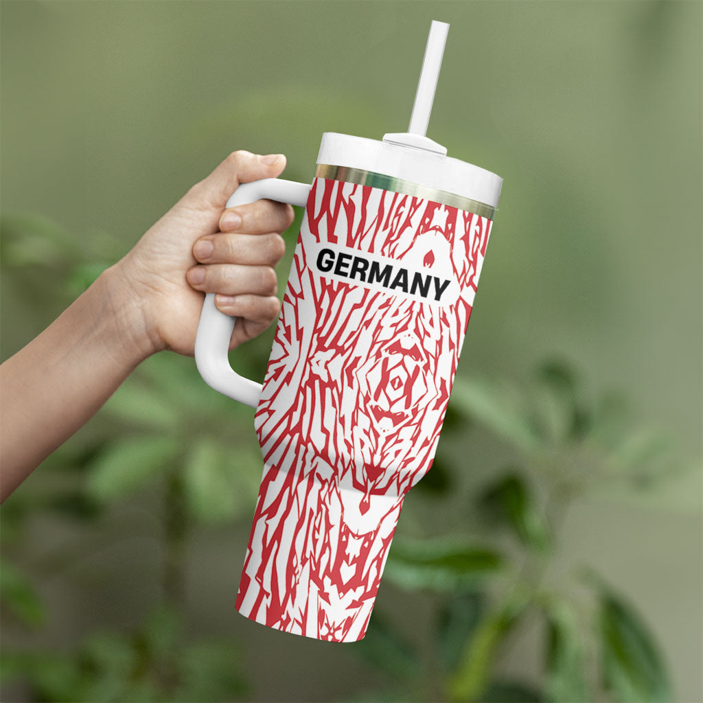 Custom German European Football Champions Tumbler With Handle Abstract Lightning Rot Weiss