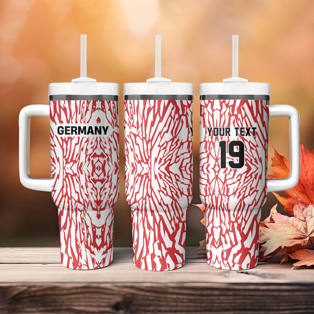 Custom German European Football Champions Tumbler With Handle Abstract Lightning Rot Weiss